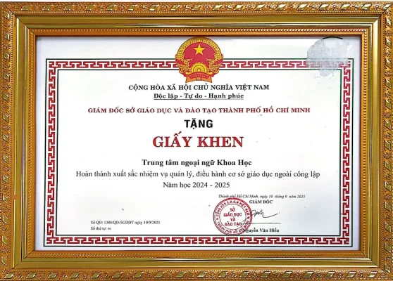 A+ English tự hào liên tiếp nhận giấy khen từ Sở Giáo dục & Đào tạo TP.HCM